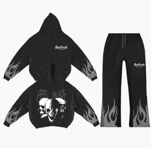 Backend Fire Sweatsuit with stack pants