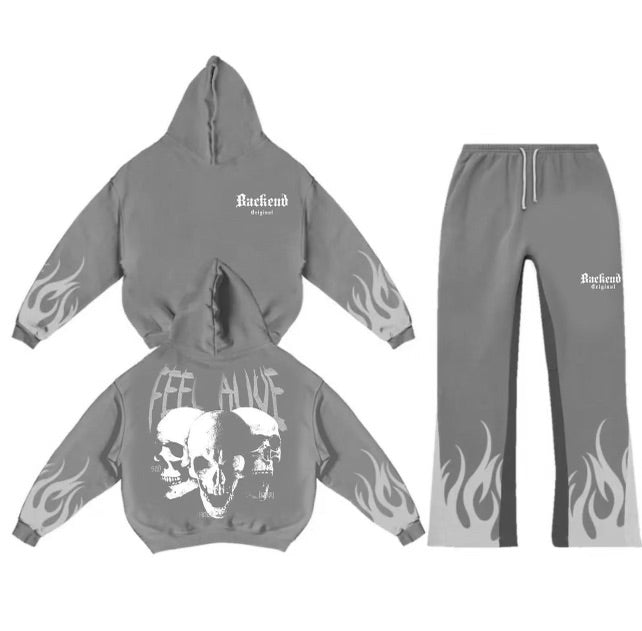 Backend Fire Sweatsuit with stack pants