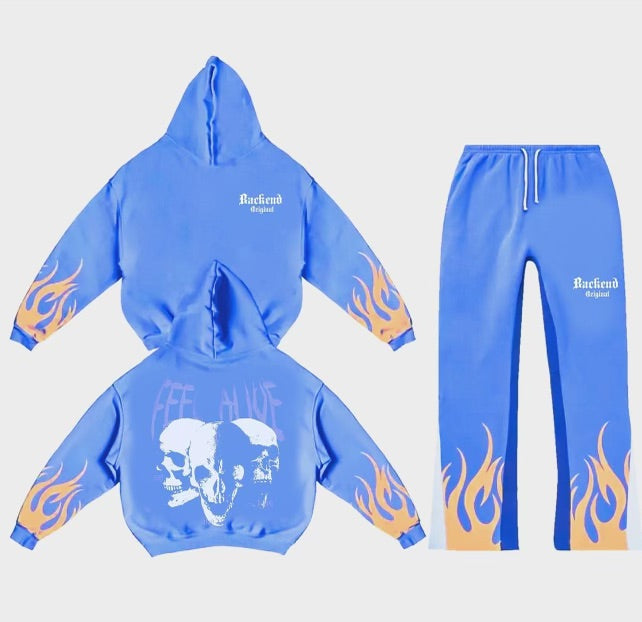 Backend Fire Sweatsuit with stack pants